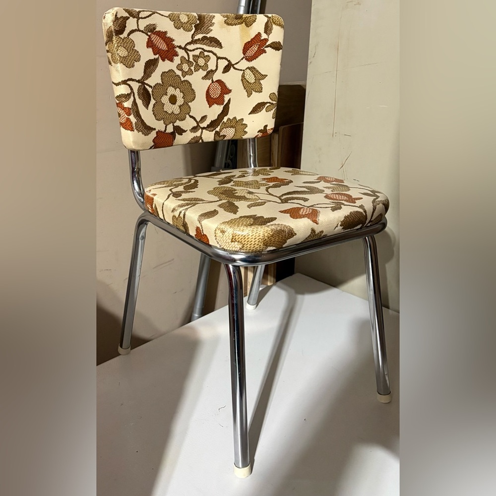Floral Patterned Vintage Children’s Chair with Chrome Legs